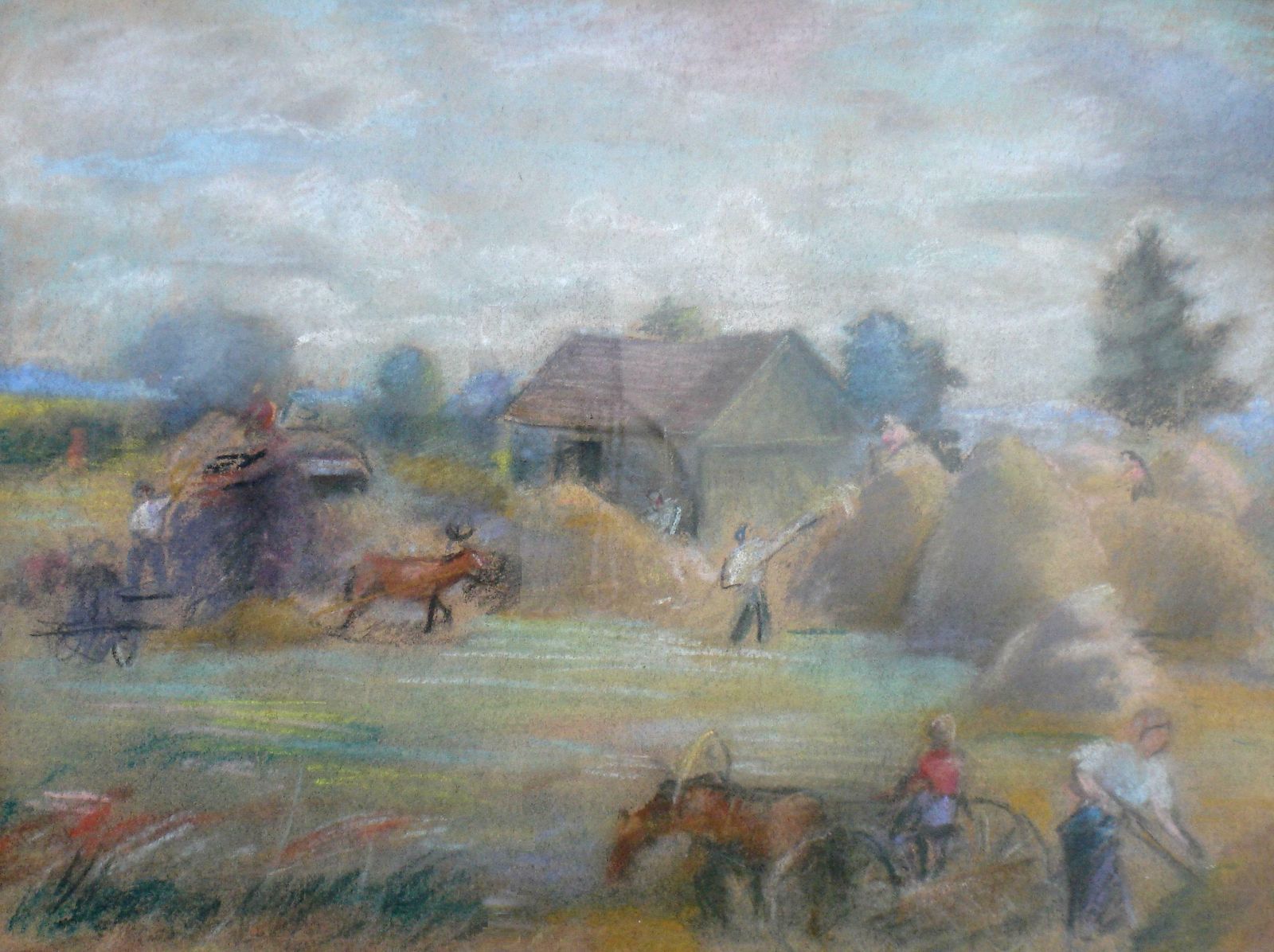 Aleksandra Belcova Haymaking Time 1930, Pastel On Paper, 30x39 Cm 1930