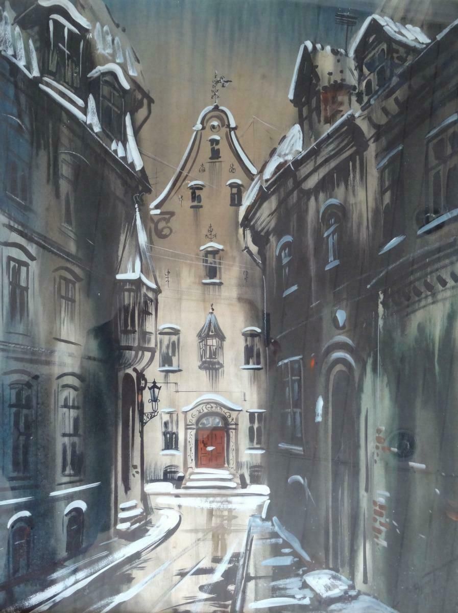 Janis Brekte Old Town. 1978, Paper, Watercolour, 98x74 Cm 1978