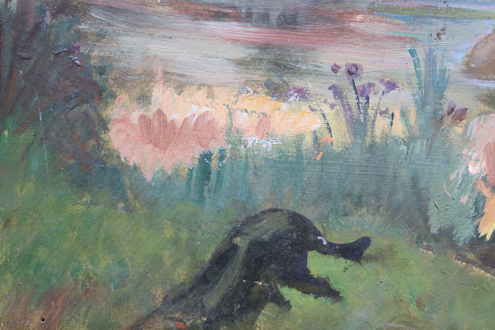 Aleksandra Belcova Behind The Barn 1950s. Oil On Cardboard. Circa 1950 photo Art
