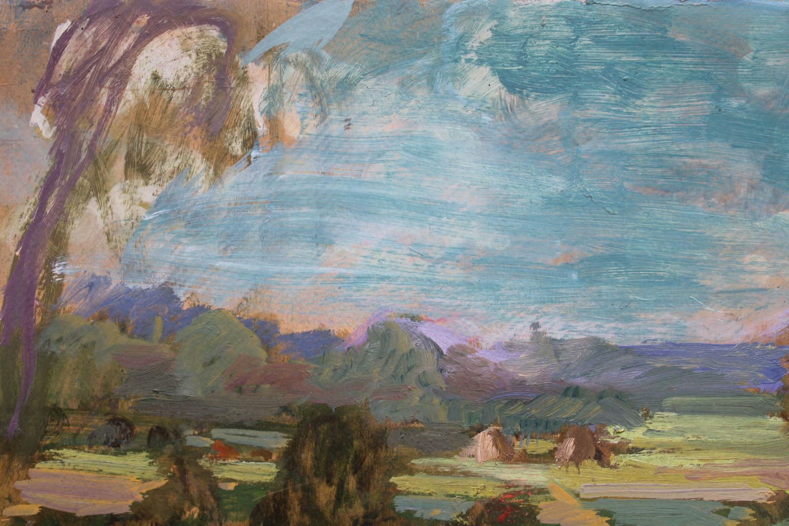 Aleksandra Belcova Behind The Barn 1950s. Oil On Cardboard. Circa 1950 photo buy