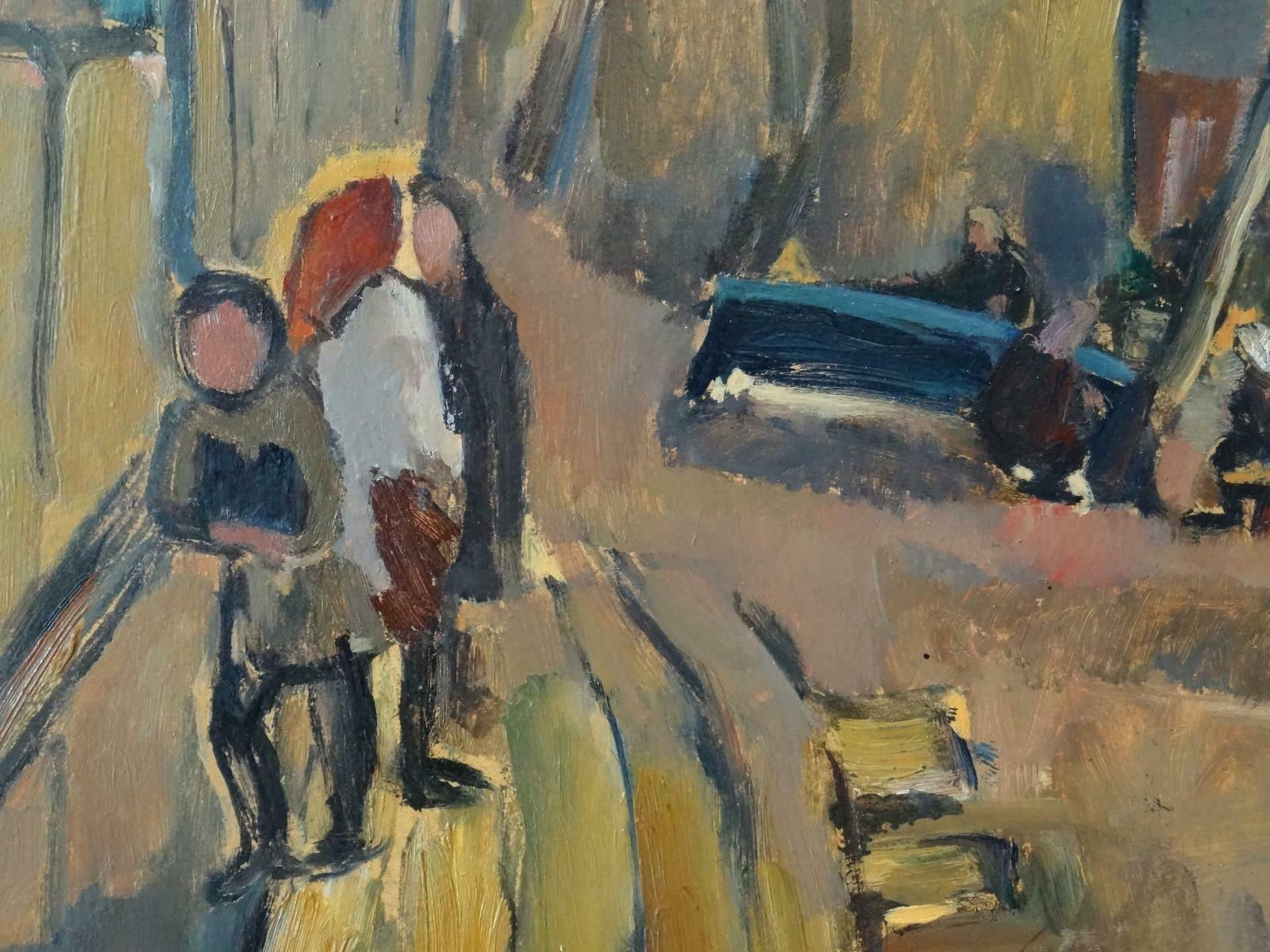 Biruta Baumane Boats By The River Oil On Cardboard, 47.5x80 Cm photo for sale