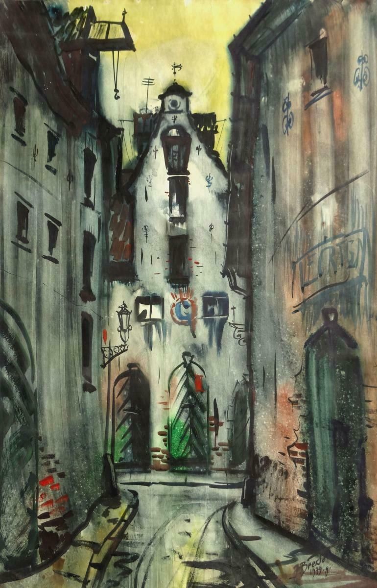 Janis Brekte Warehouses 1979, Paper, Watercolour, 99x64 Cm 1979