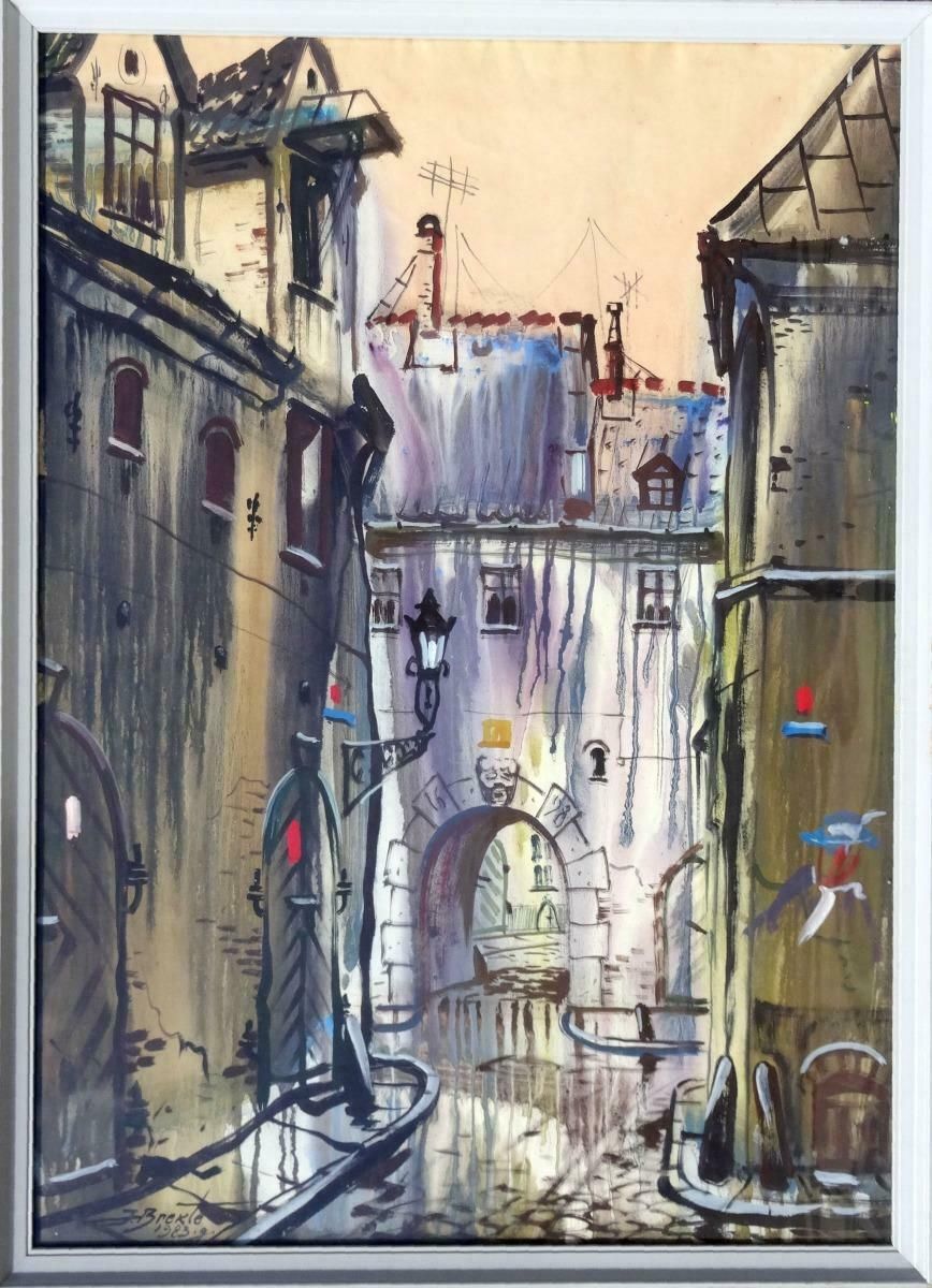Janis Brekte Old Town 1983, Paper, Watercolour, 85x60 Cm 1983