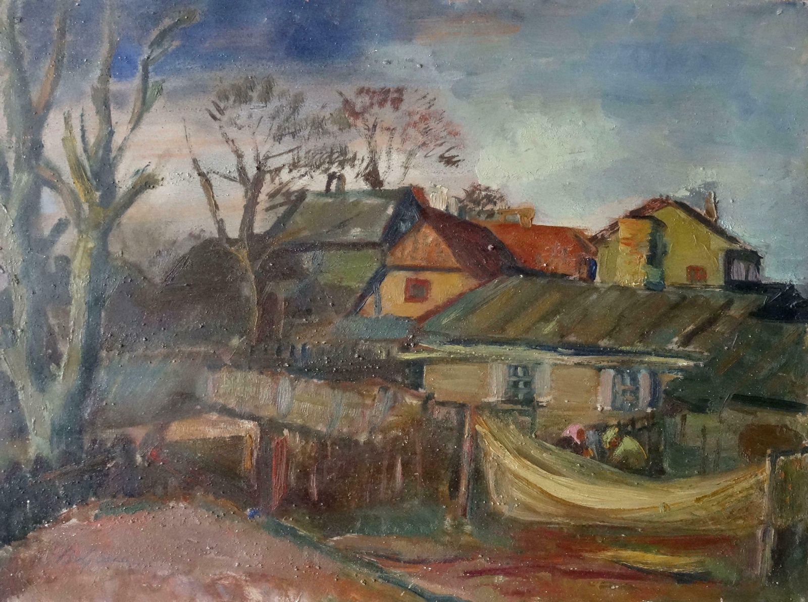 Aleksandra Belcova In Cafe 1920s, Oil On Cardboard, 60x45 Cm/ Fishermen Houses 1930s, Bilateral 1920 1930 photo furniture