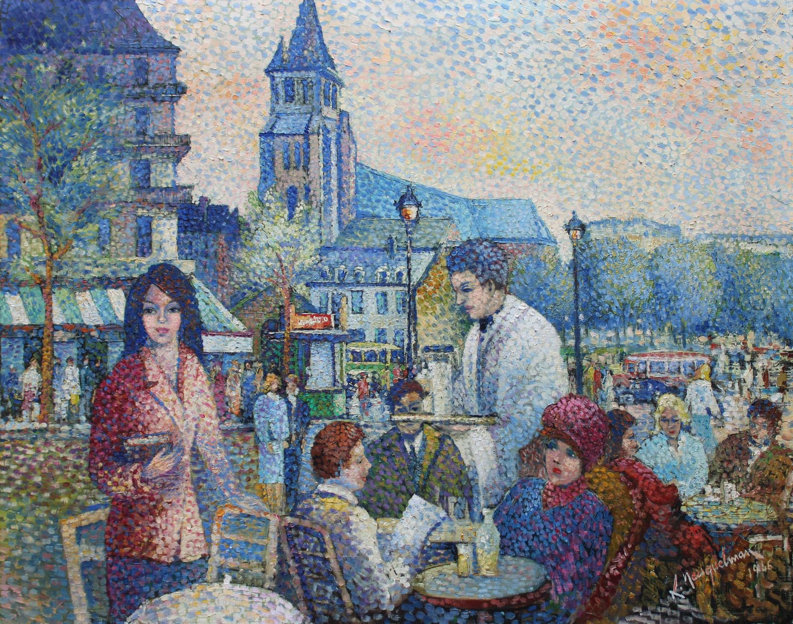 photo vintage Lucien Neuquelman Saint Germain Des Pres. 1946. Oil On Canvas