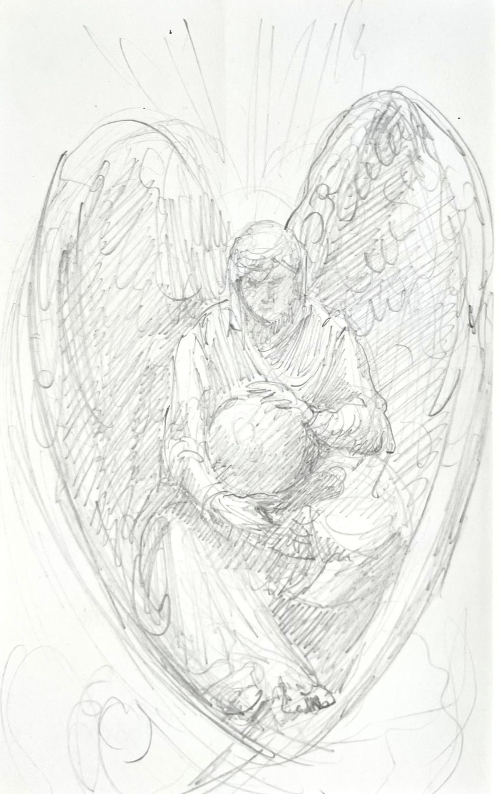 Sir William Blake Richmond, Ra   Pre Raphaelite Pencil Drawing Of An Angel