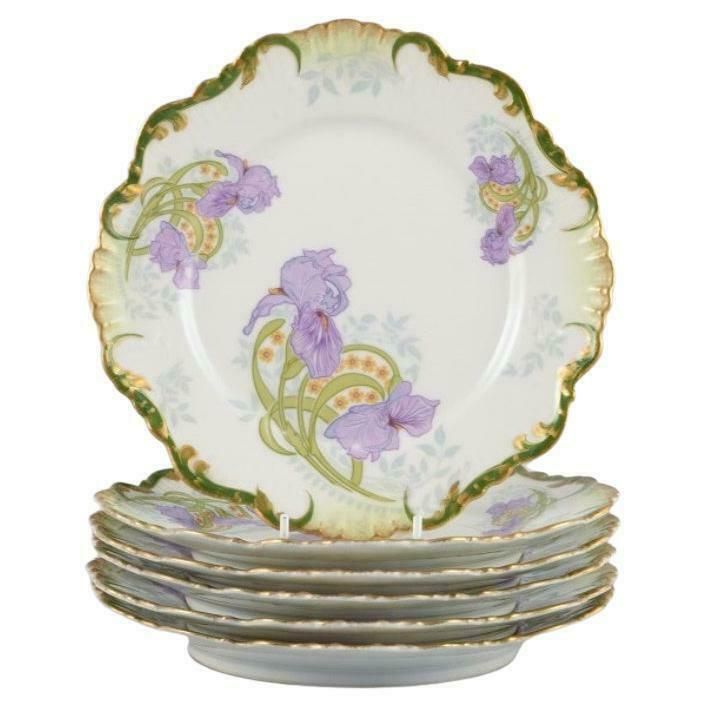 P. Dauphin, Paris, Set Of Six Art Nouveau Faience Plates With Flowers