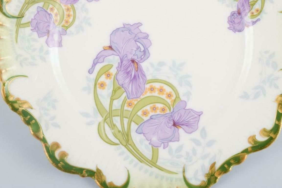P. Dauphin, Paris, Set Of Six Art Nouveau Faience Plates With Flowers photo for sale