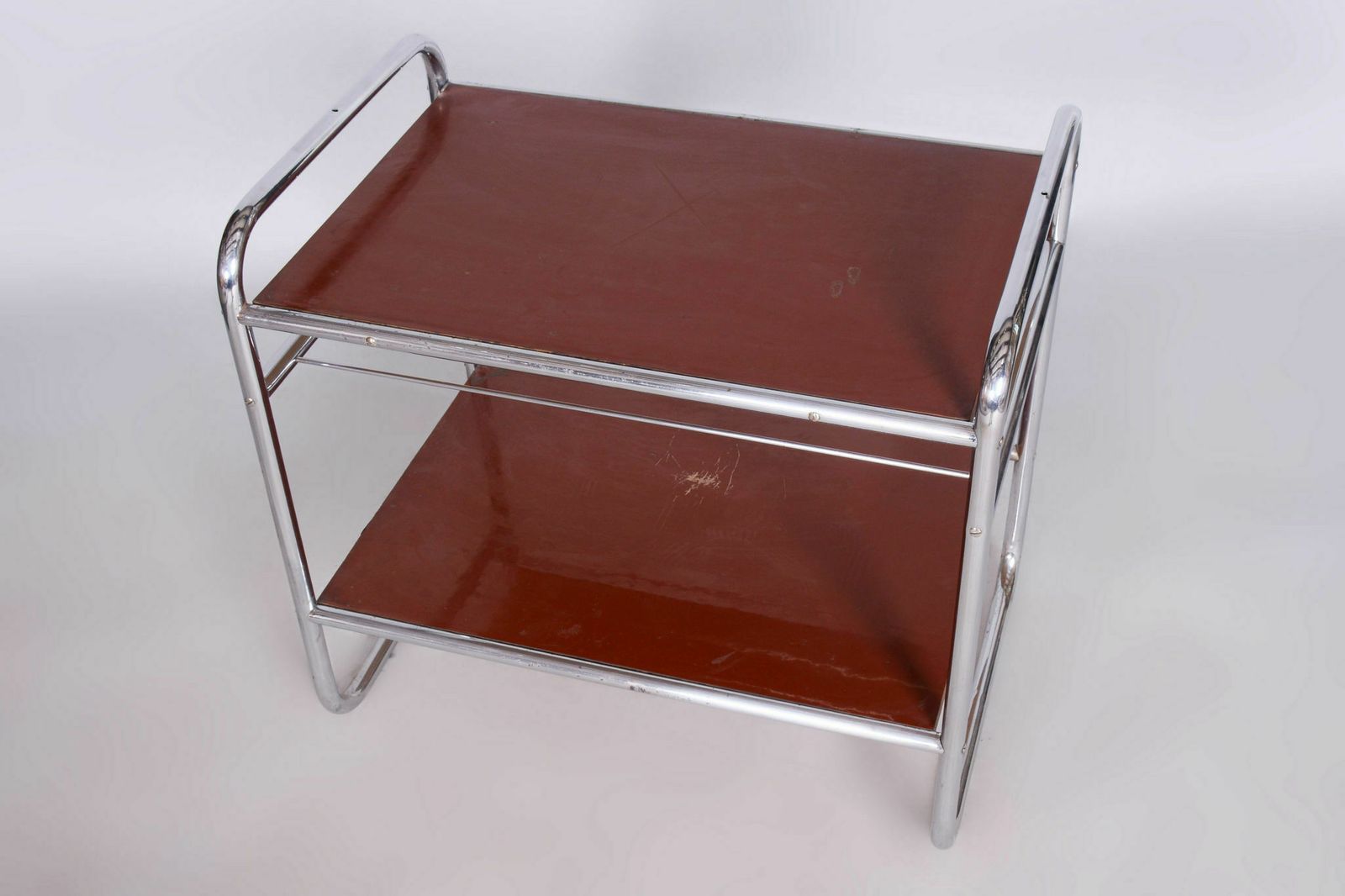 Original Bauhaus Side Table, Chrome Plated Steel, Marmolite, Czechia, 1930s photo 650.0