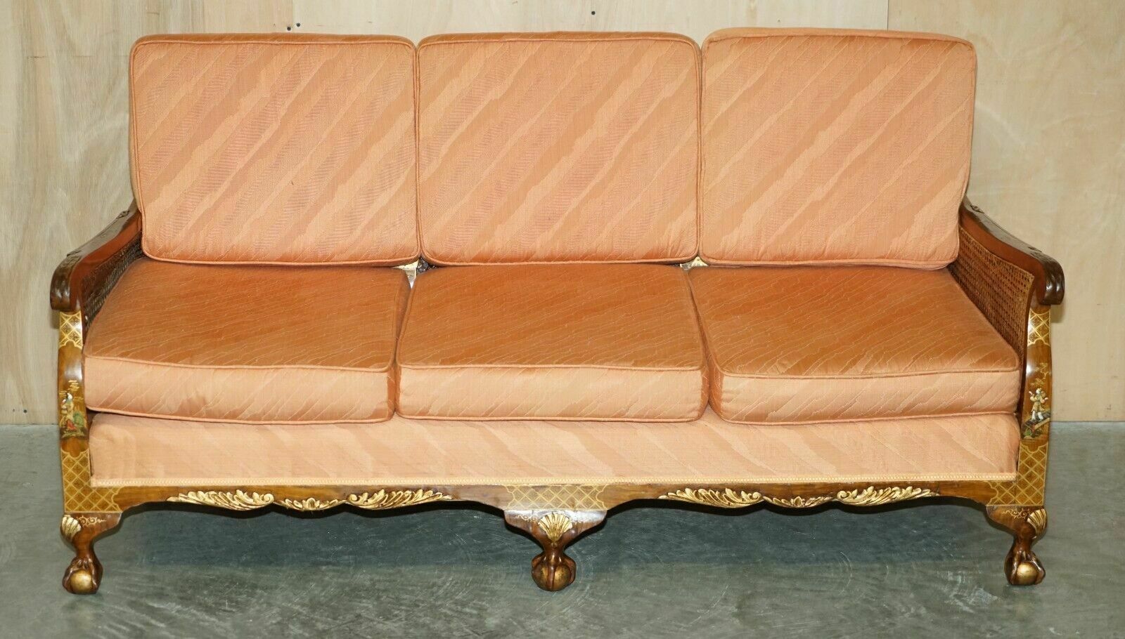 1920's Walnut & Chinoiserie 3 Piece Bergere Sofa Armchair Suite For Restoration photo 3950.0