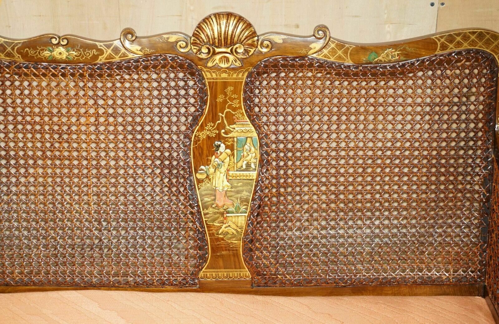 1920's Walnut & Chinoiserie 3 Piece Bergere Sofa Armchair Suite For Restoration photo buy