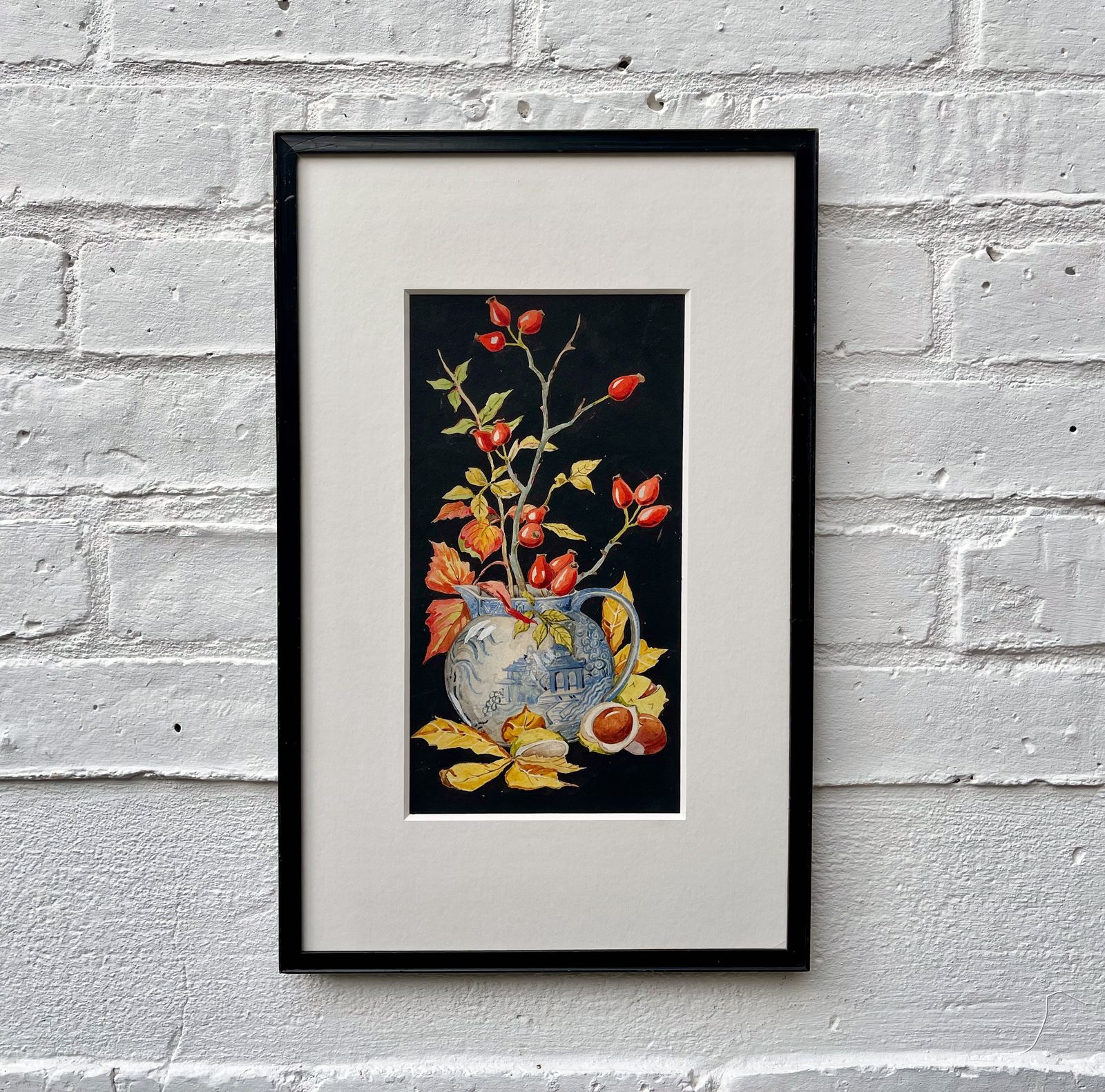 Autumn Still Life Watercolour Painting With Black Frame