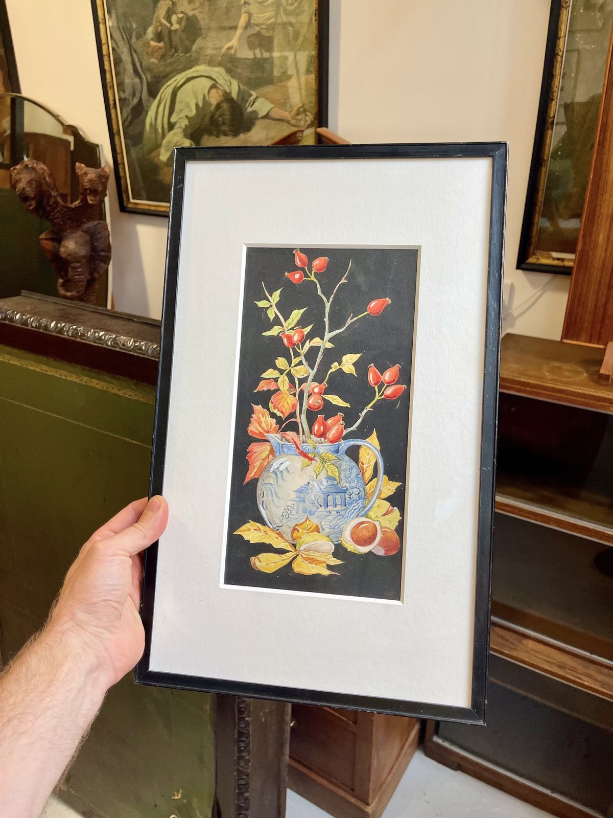 Autumn Still Life Watercolour Painting With Black Frame photo Art