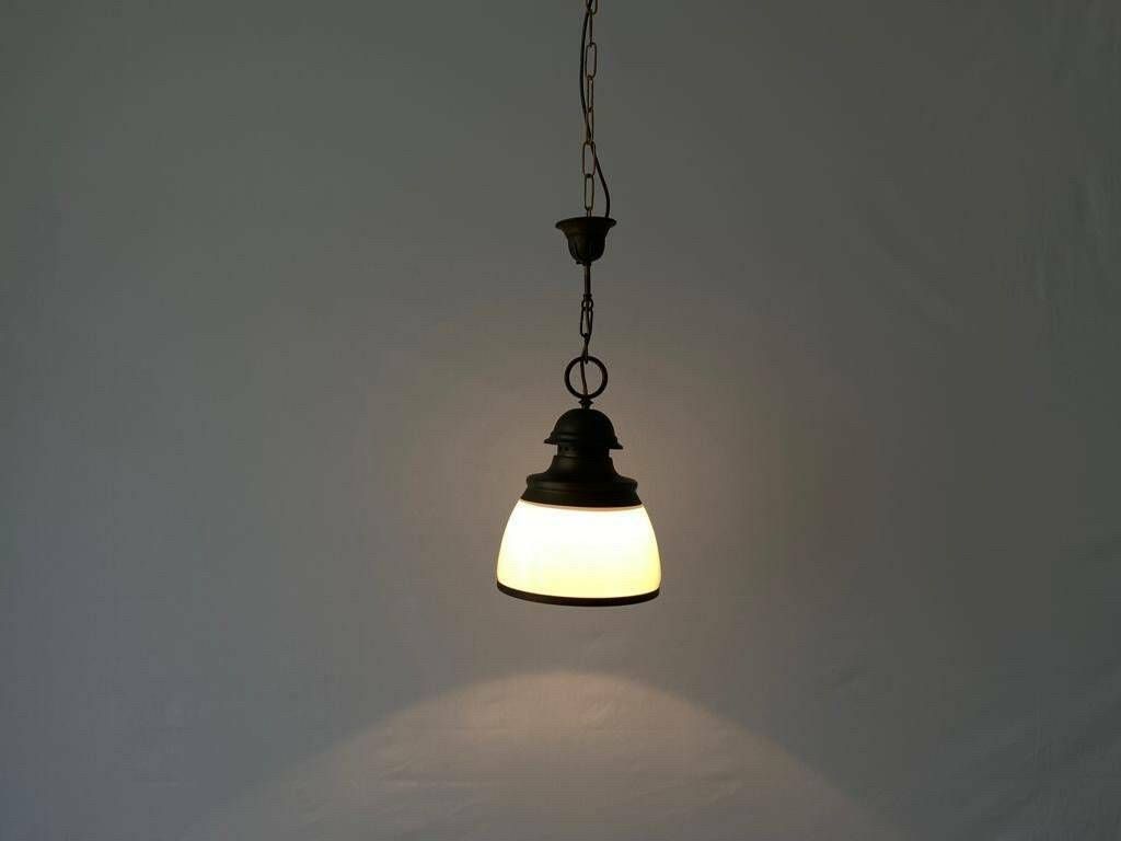 Art Deco Milk Glass And Antique Metal Pendant Lamp, 1940s, Germany photo buy
