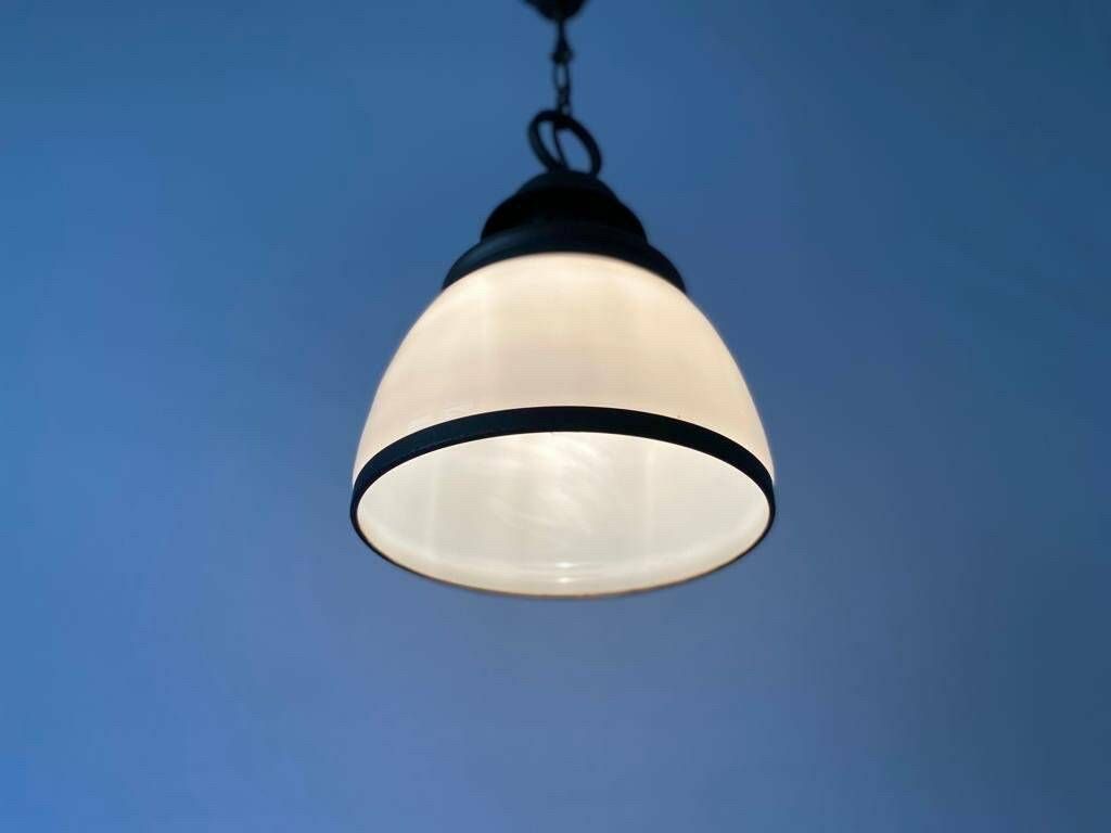 Art Deco Milk Glass And Antique Metal Pendant Lamp, 1940s, Germany photo vintage