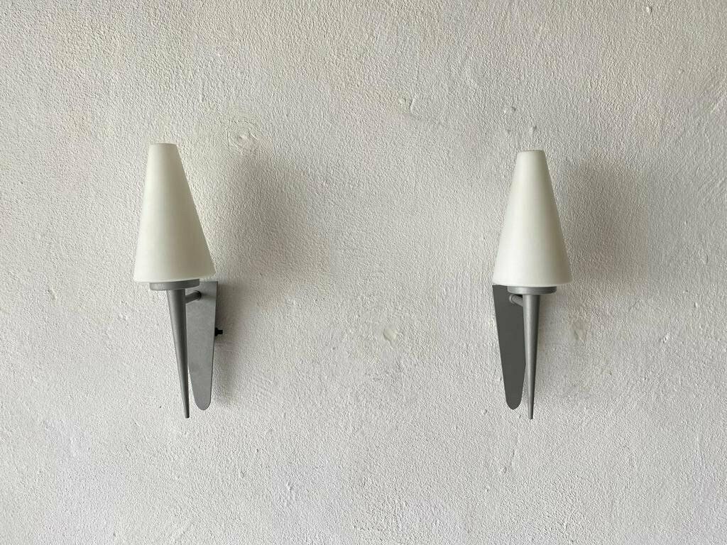 Elegant White Glass Pyramid Design Pair Of Sconces By Böhmer Leuchten, 1970s, Germany photo furniture