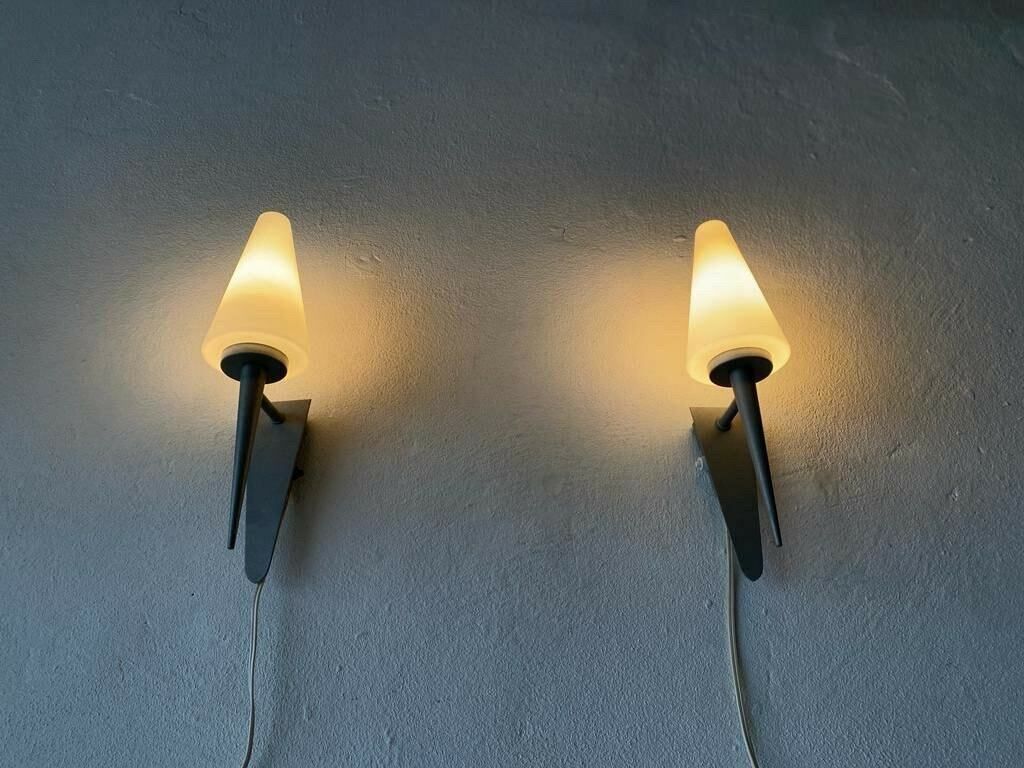 photo for sale Elegant White Glass Pyramid Design Pair Of Sconces By Böhmer Leuchten, 1970s, Germany