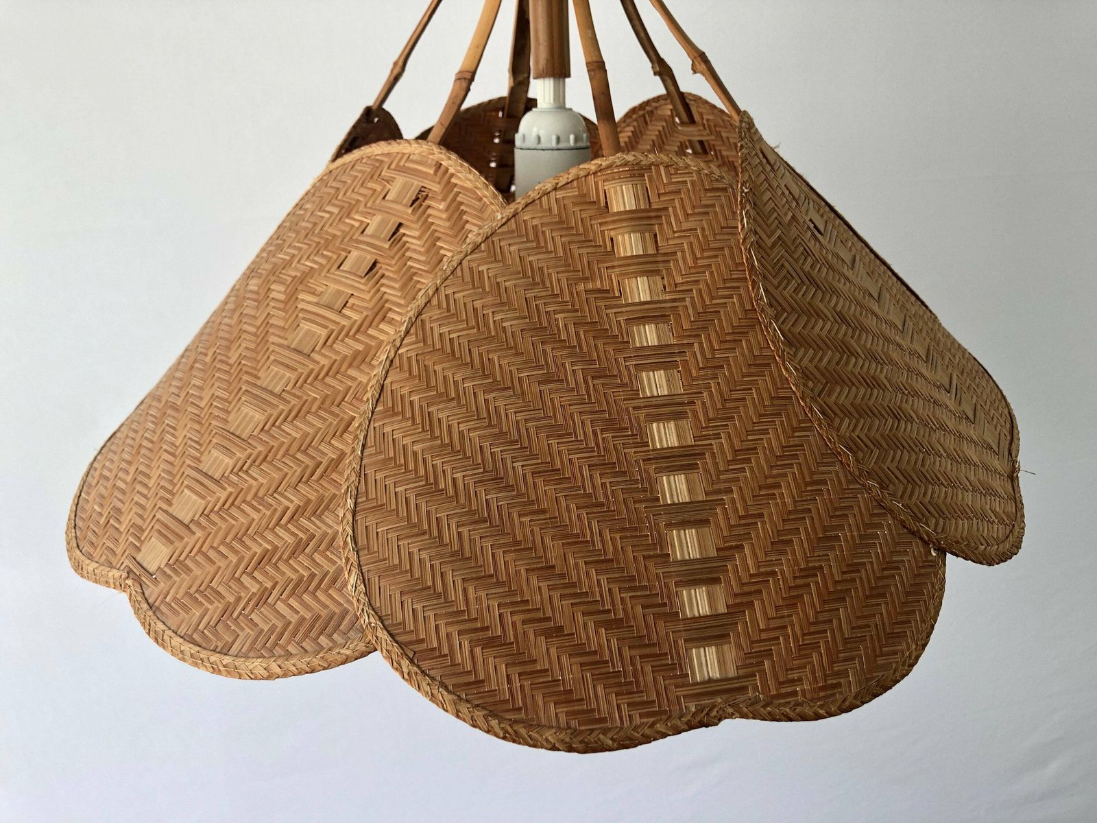Palmate Leaf Design Wicker And Bamboo Beautiful Pendant Lamp, 1960s, Germany photo 1743.0