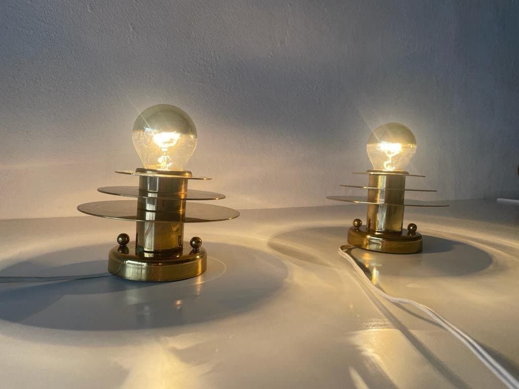 Modernist Brass Pair Of Sconces Or Ceiling Lamps By Schröder & Co, 1960s, Germany