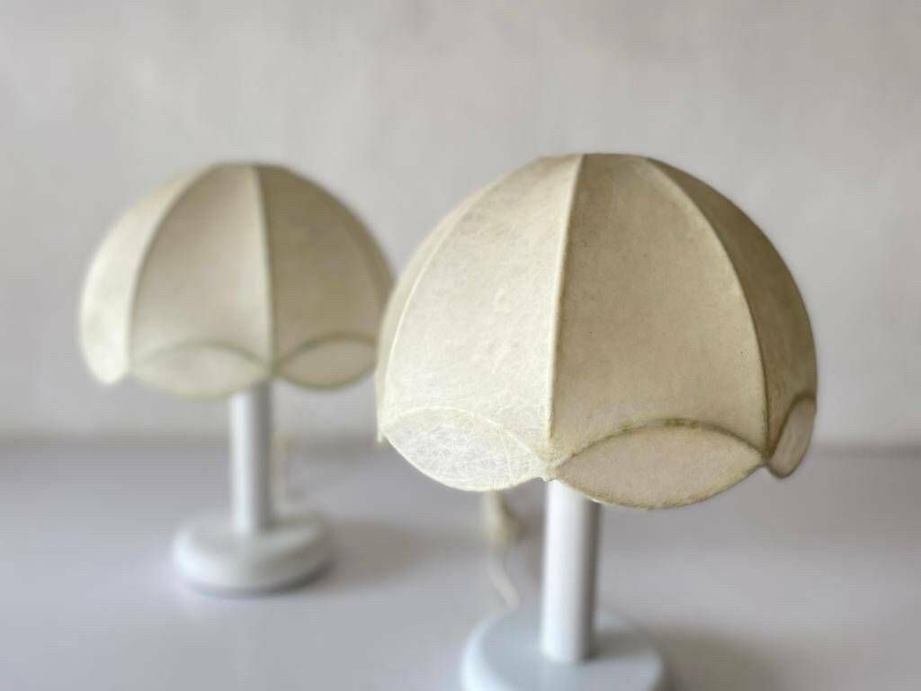 photo furniture Cocoon & White Metal Body Pair Of Beautiful Table Lamps By Goldkant, Castiglioni Era, 1970s, Germany