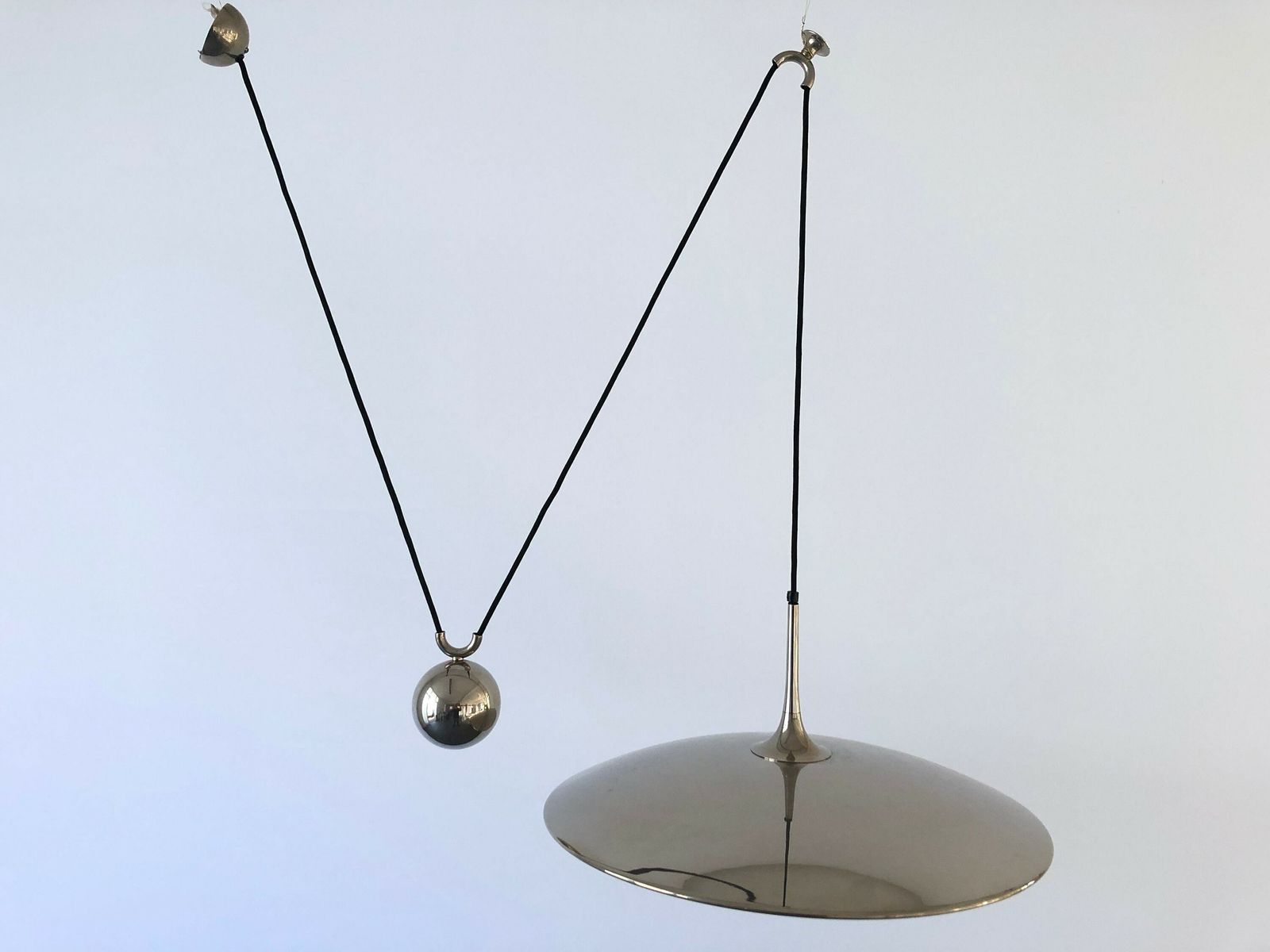 Wonderful Chrome Plated Brass Counterweight Xl Pendant Lamp By Florian Schulz, 1970s, Germany photo for sale