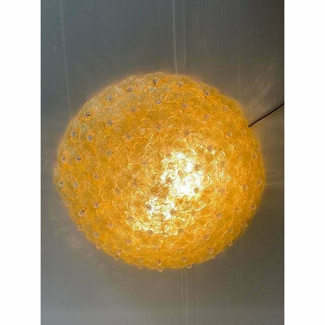 photo for sale Early 21st Century Gold Flowers Murano Glass Flush Mount