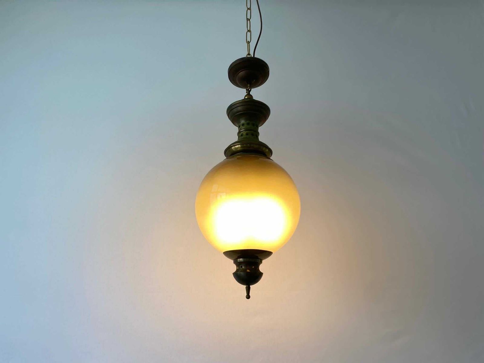photo furniture Extraordinary Smoked Glass & Brass With Green Patina Ceiling Lamp By Luigi Caccia Dominioni For Azucena, 1950s, Italy