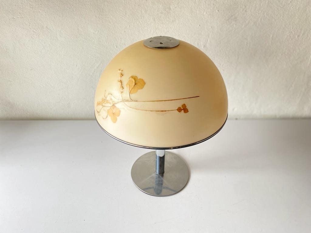 Large Plastic Shade With Flower Ornaments And Chrome Body Very Rare Table Lamp, 1970s, Germany photo for sale