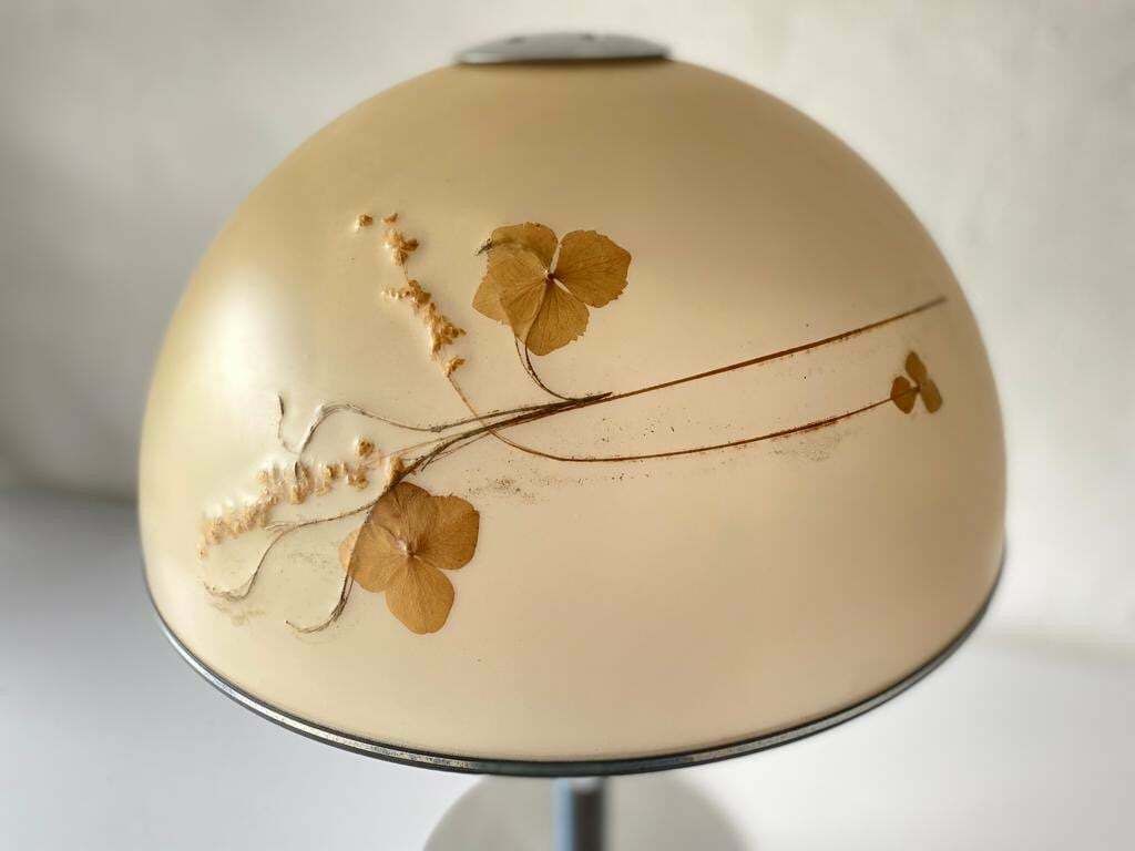Large Plastic Shade With Flower Ornaments And Chrome Body Very Rare Table Lamp, 1970s, Germany photo vinterior