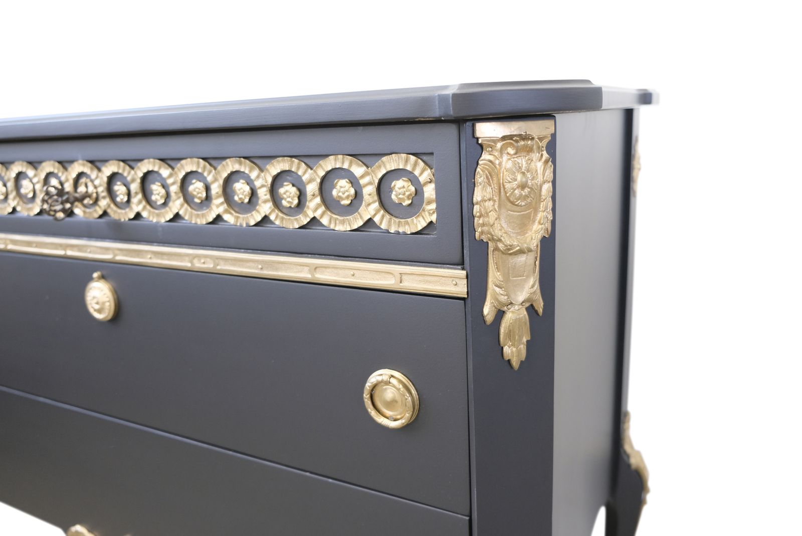 Gustavian Haupt Chest With Three Drawers In A Black Finish With Brass Detailing photo vintage