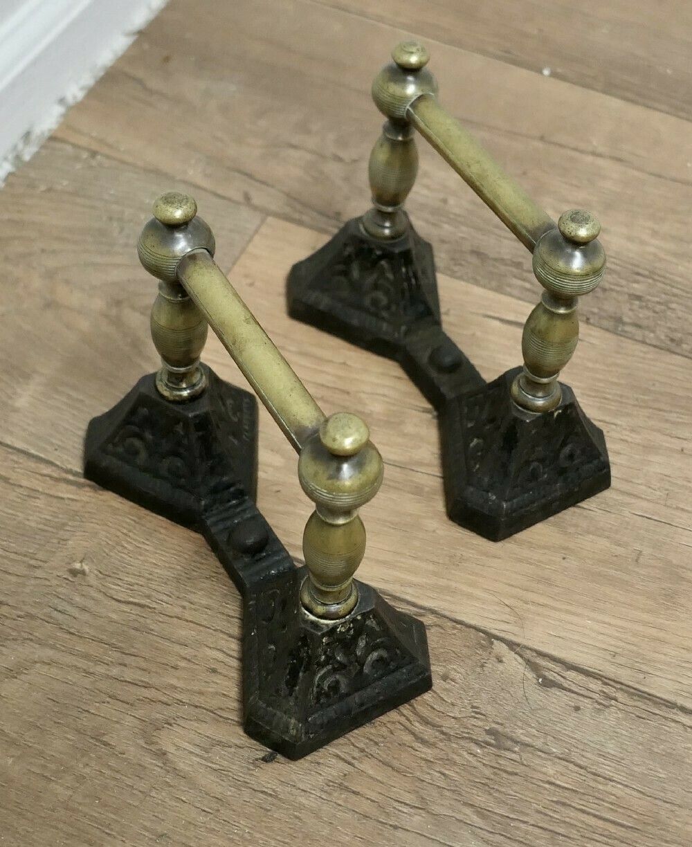 A Sturdy Pair Of Victorian Brass And Iron Andirons Or Fire Dogs photo Home Fixtures