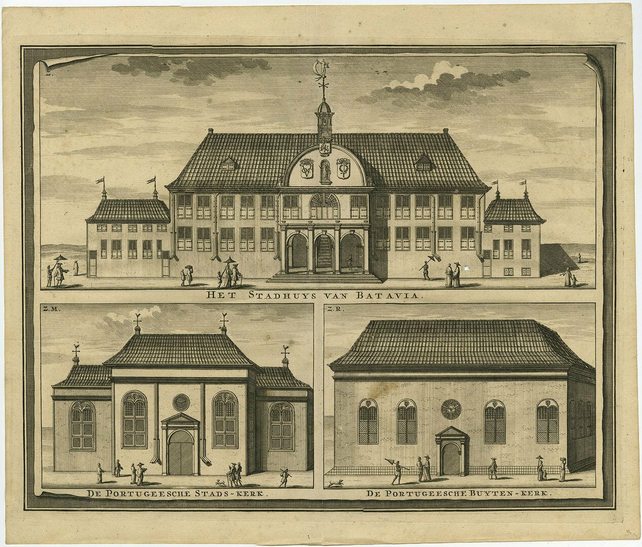Antique Print Of The City Hall Of Batavia, Indonesia