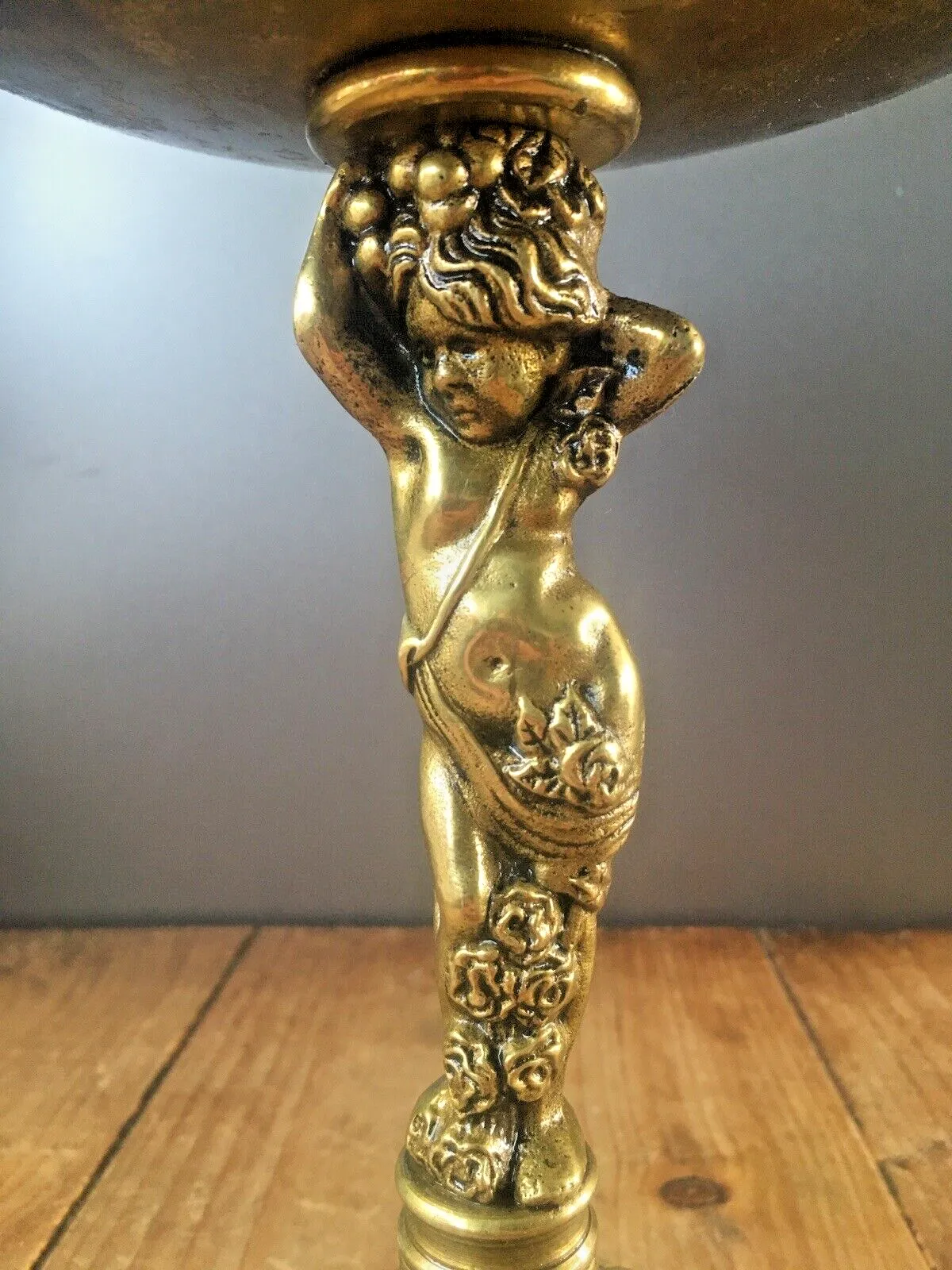 Beautiful Antique Art Deco Heavy Brass Cherub Pedestal Centrepiece Fruit Bowl photo 125.0
