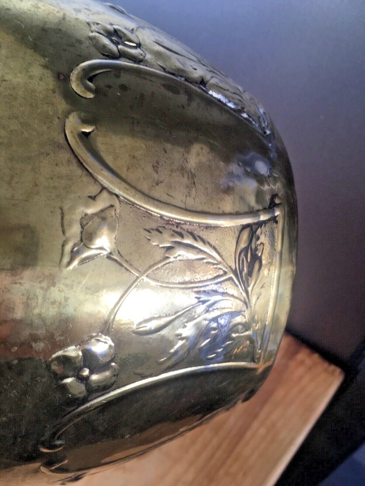 Antique Floral Aesthetic Movement Leaf Berry Floral Brass Planter Plant Tree Pot photo buy