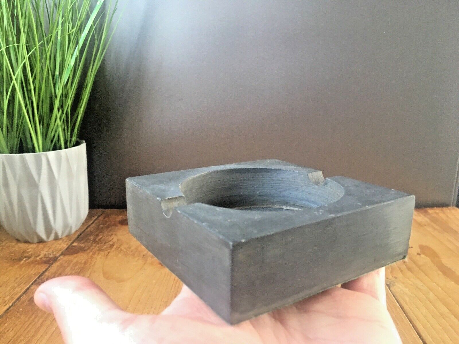 Vintage Art Deco Style Welsh Folk Art Crafted Slate Ashtray Geometric Antique photo Home Decor