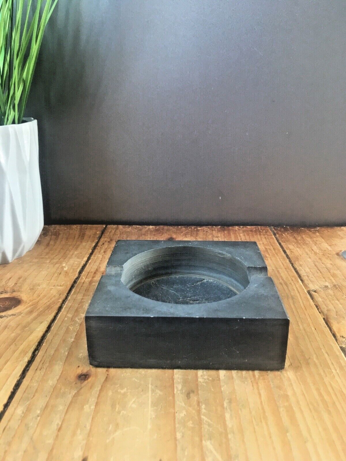 Vintage Art Deco Style Welsh Folk Art Crafted Slate Ashtray Geometric Antique photo vintage
