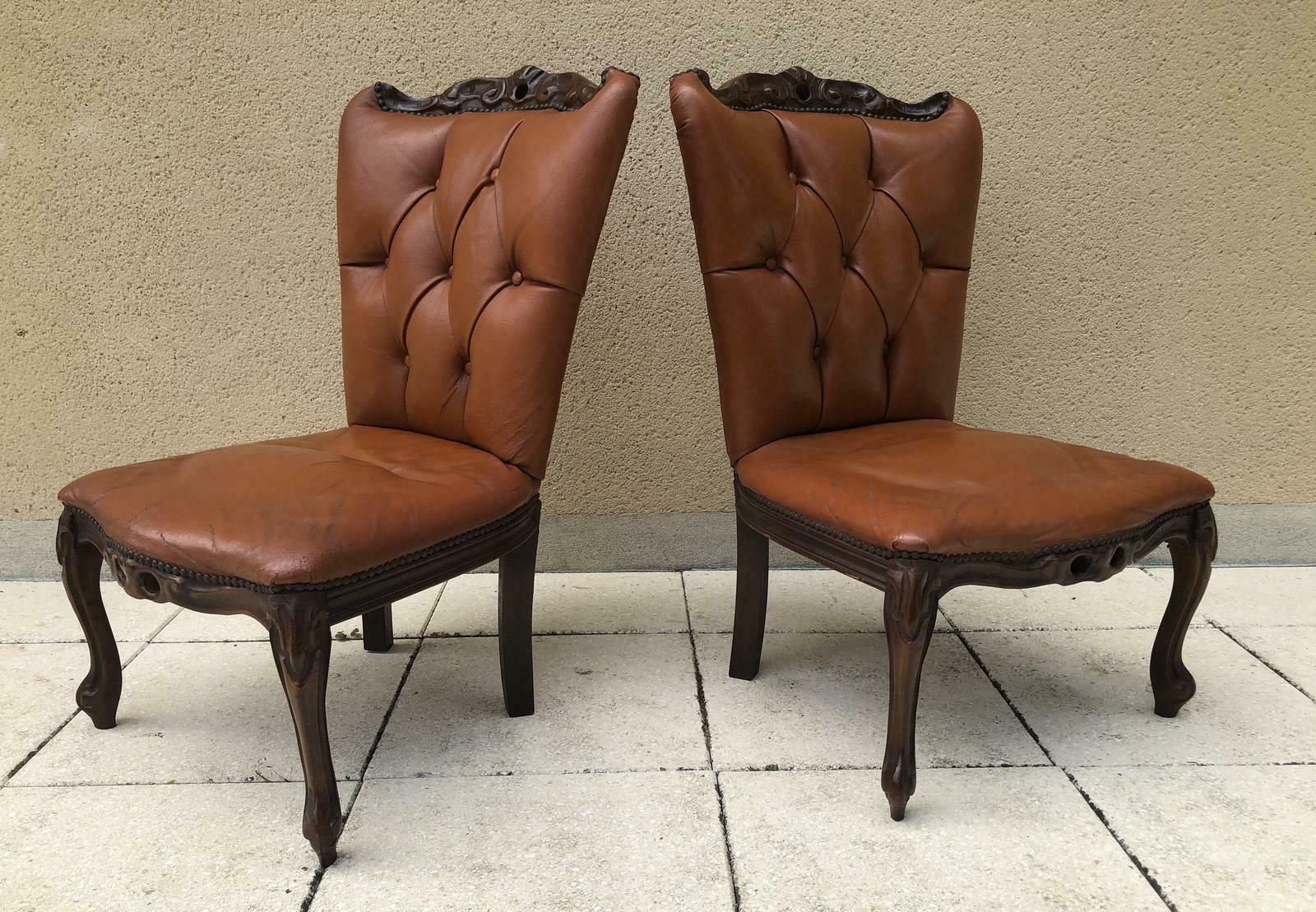 French Pair Of Low Bedroom Parlour Chairs Occasional Chairs photo vinterior