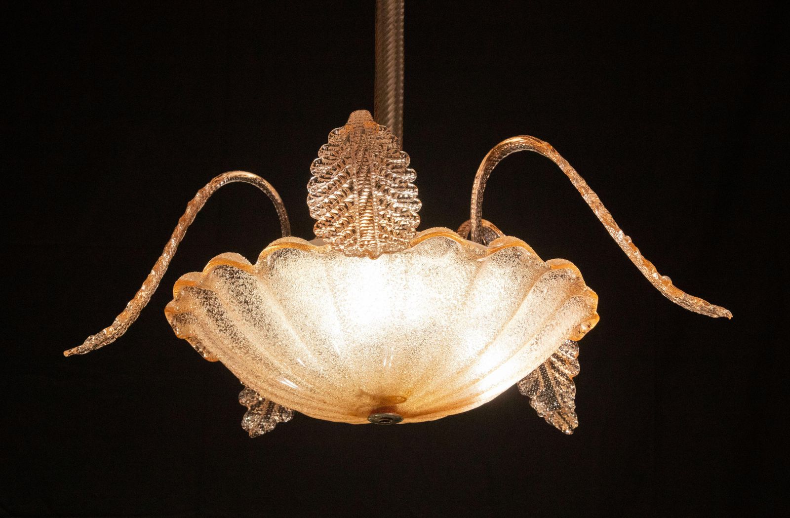 Charming Pink Art Decò Barovier E Toso Pendant Light, Murano Glass, 1940s photo for sale