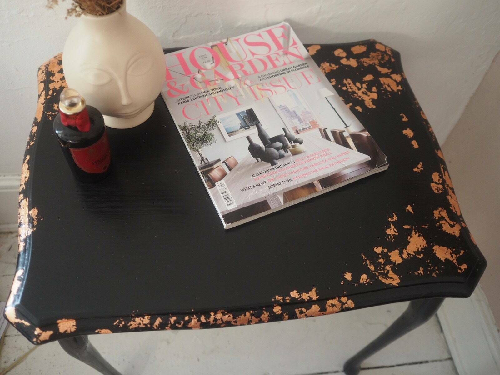 Amelia | Black Side Table Hand Finished With Copper Leaf photo furniture