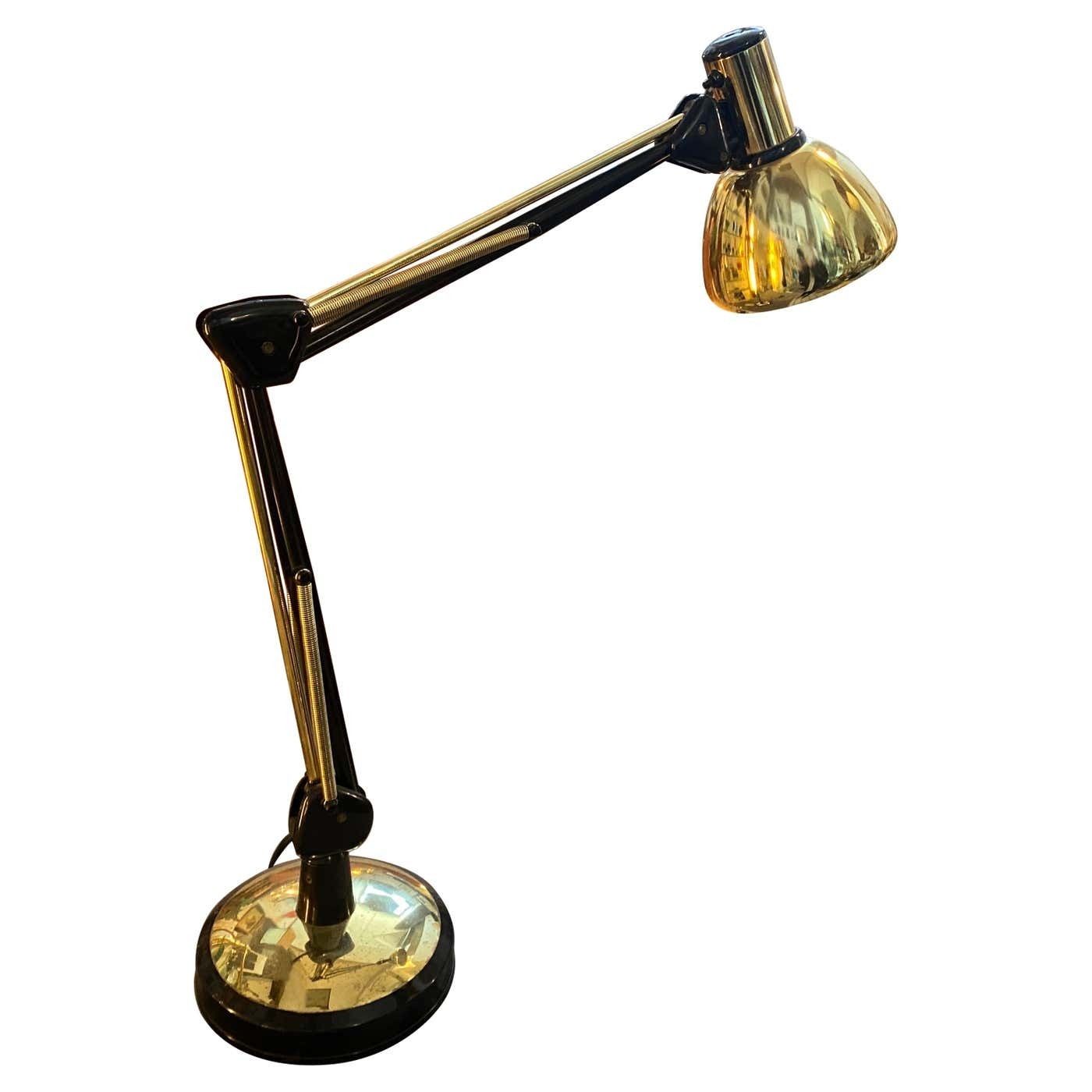 1970s Mid Century Modern Gilt Metal Italian Adjustable Desk Lamp