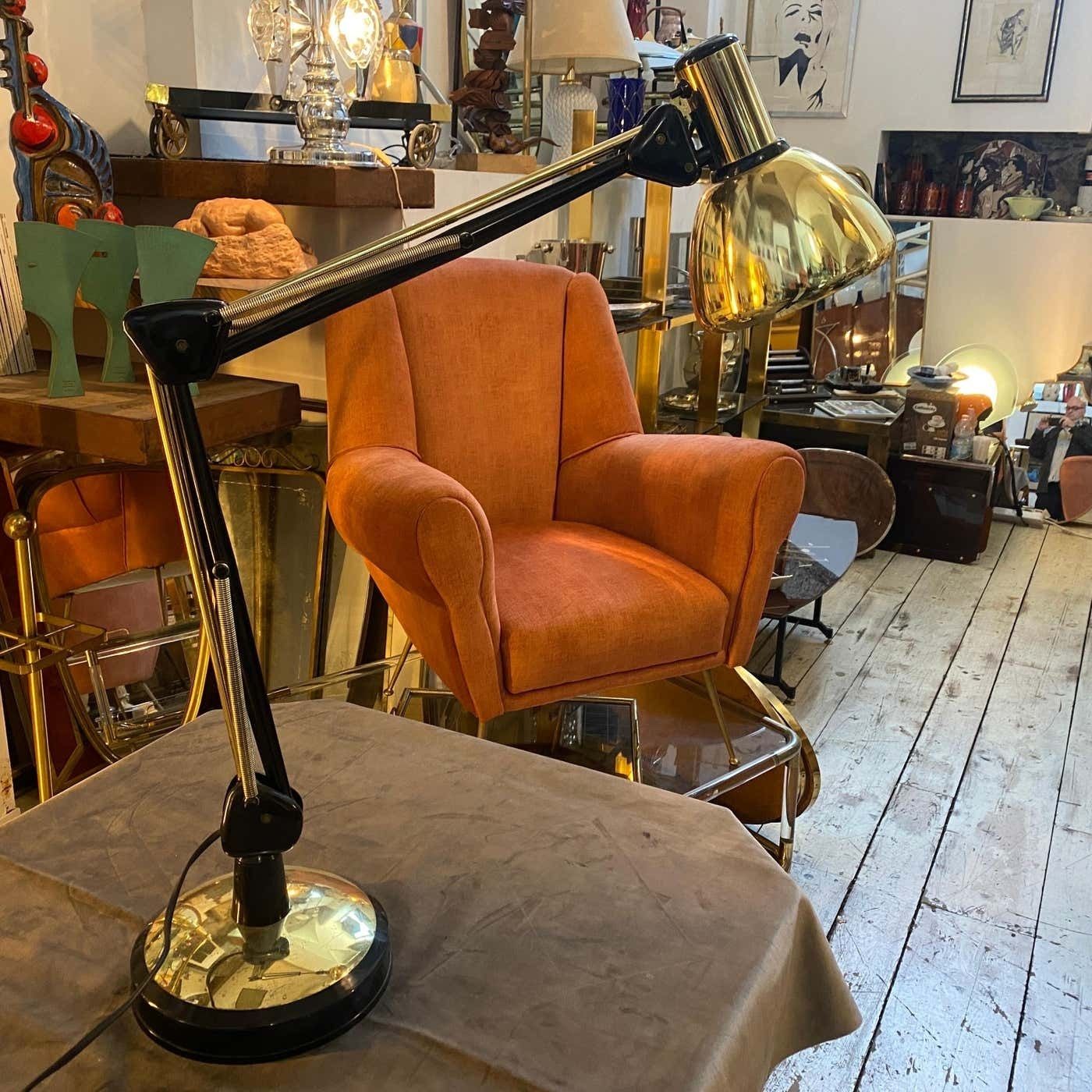 1970s Mid Century Modern Gilt Metal Italian Adjustable Desk Lamp photo furniture