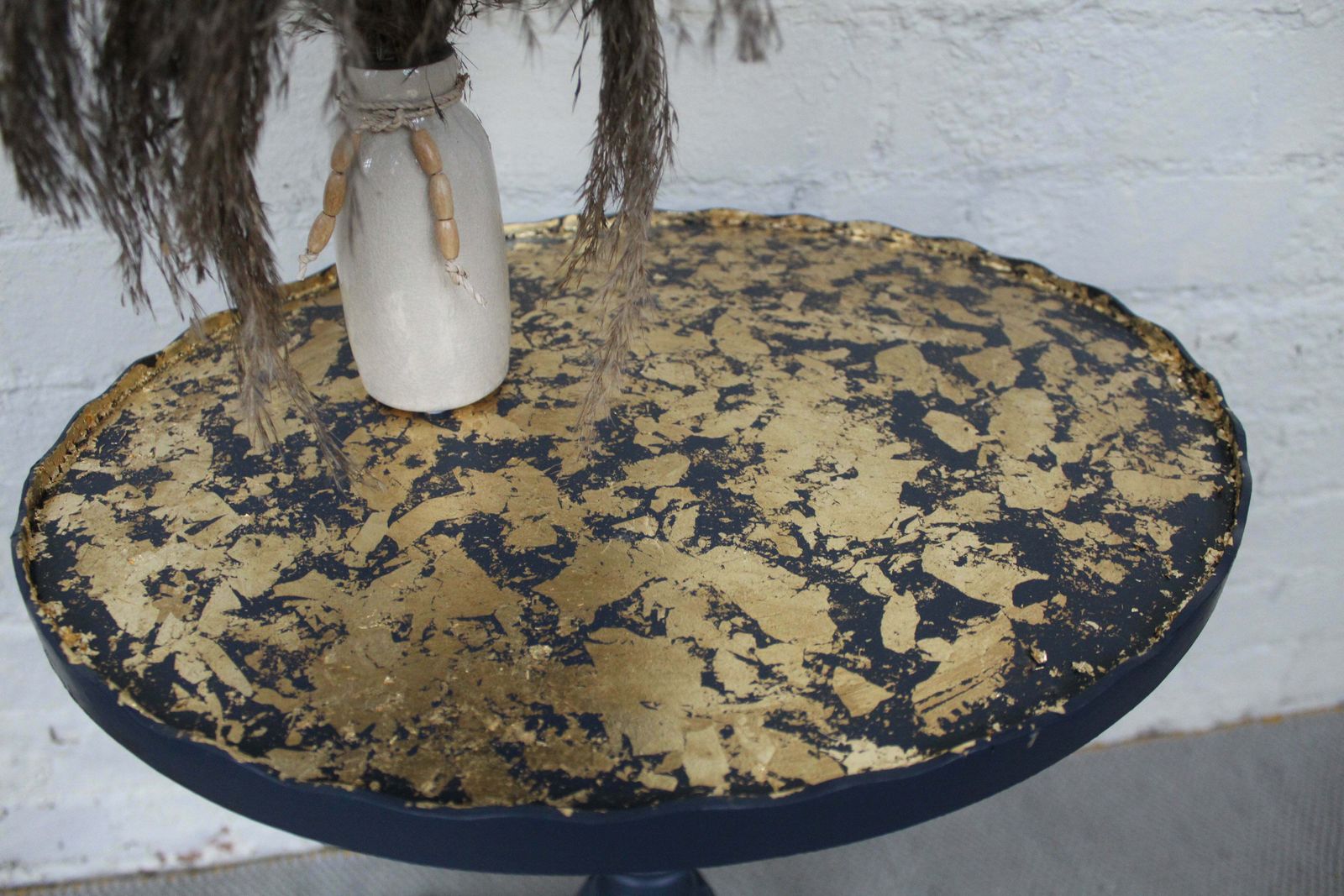 Delano Navy Blue And Gold Pie Crust Plant Stand photo vinterior