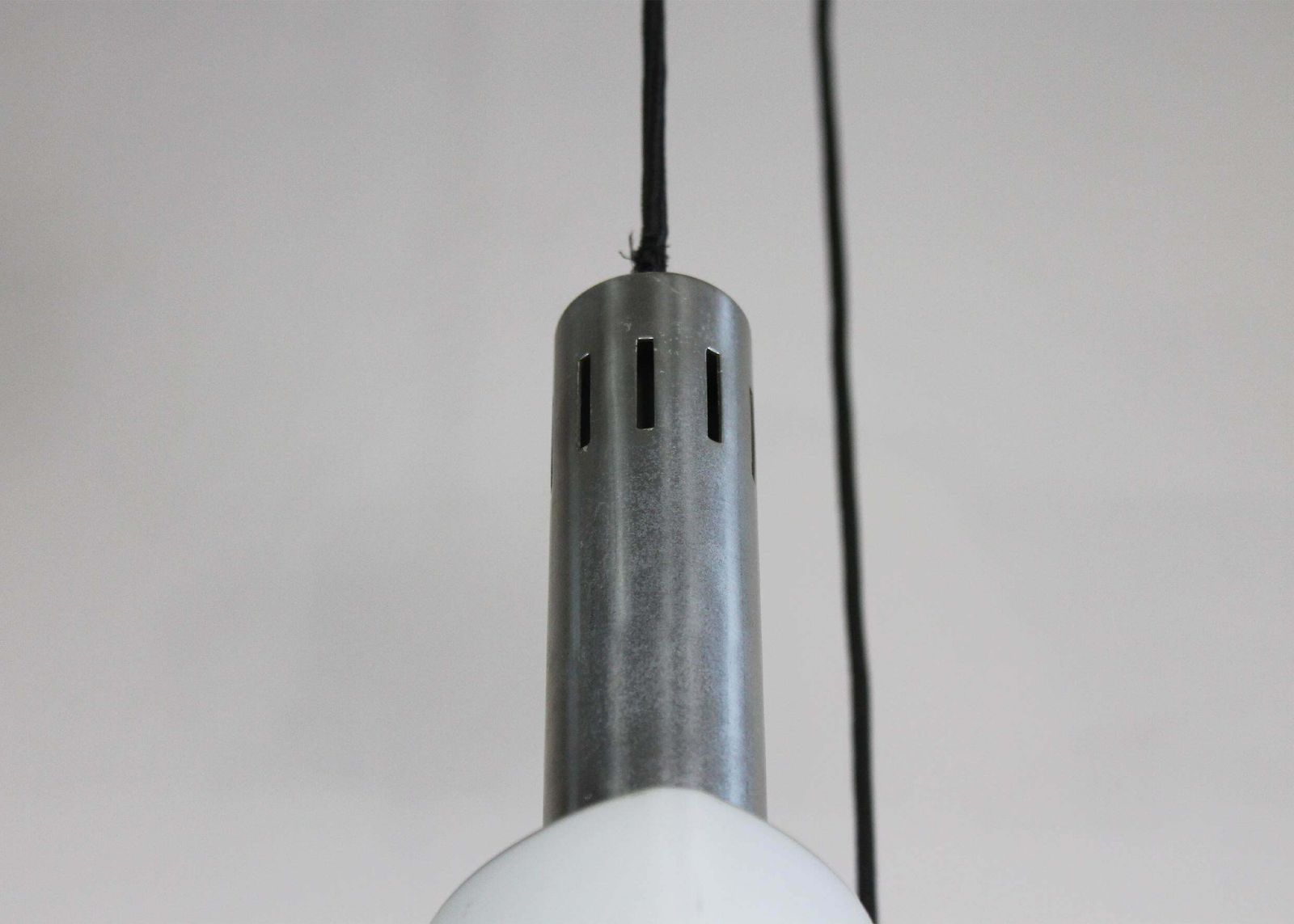 Stilnovo Chandelier With Lampshades In Opaline Glass Italian Manufacture 1970s photo for sale