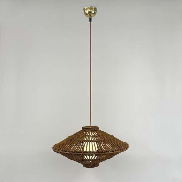 Midcentury French Rattan Wicker Pendant 1960s photo furniture