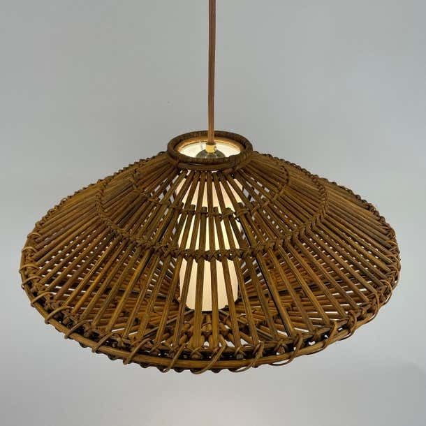 Midcentury French Rattan Wicker Pendant 1960s photo buy
