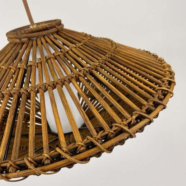 photo furniture Midcentury French Rattan Wicker Pendant 1960s