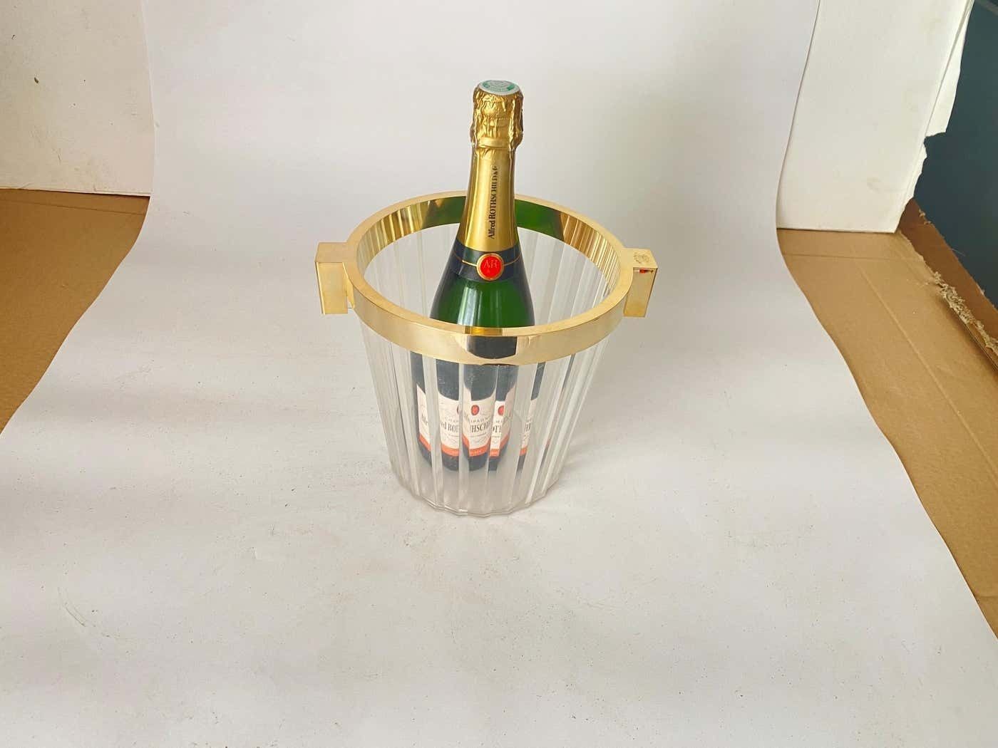 Champagne Bucket In Plastic And Brass Transparent Color France 20th Century photo buy