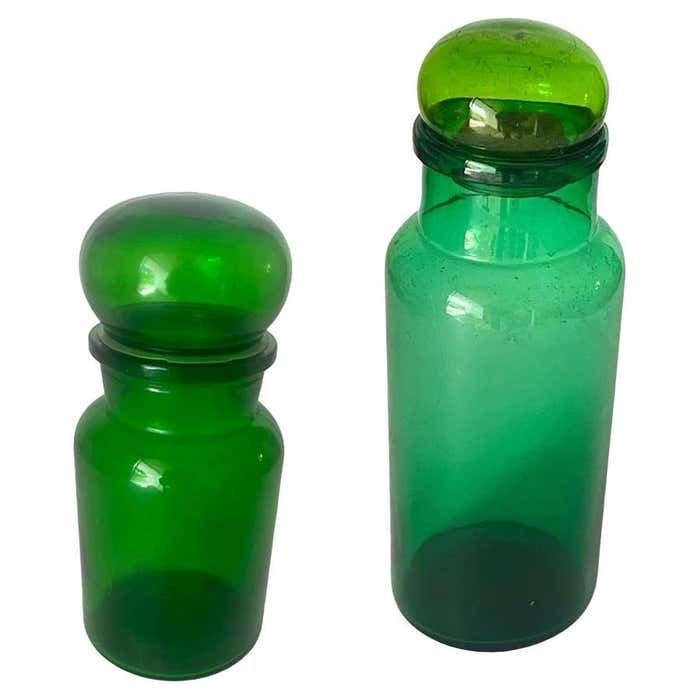 French Cobalt Green Pharmacy Bottles Set Of 2 Circa 20th Century