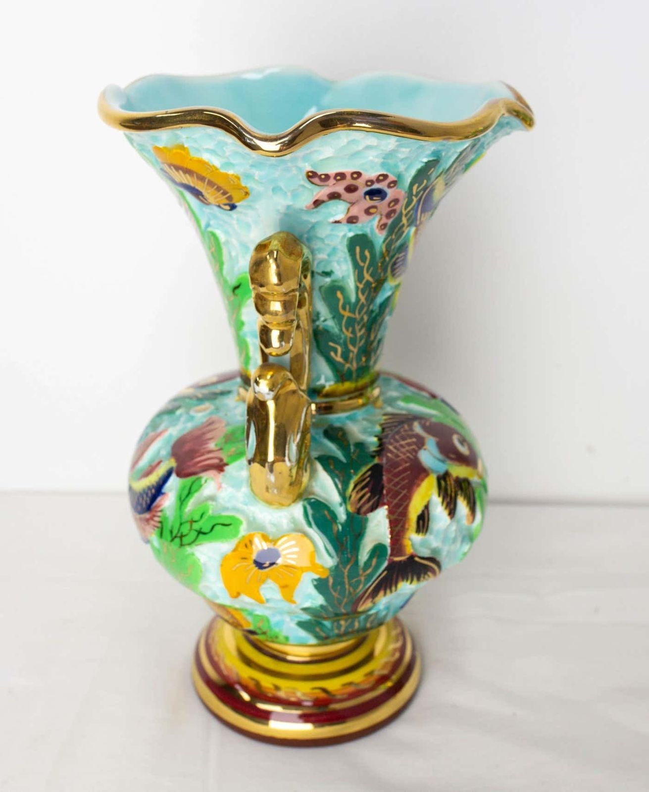 Monaco Ceramic Pair Of Vases With Sea Decoration Mid Century French photo vintage