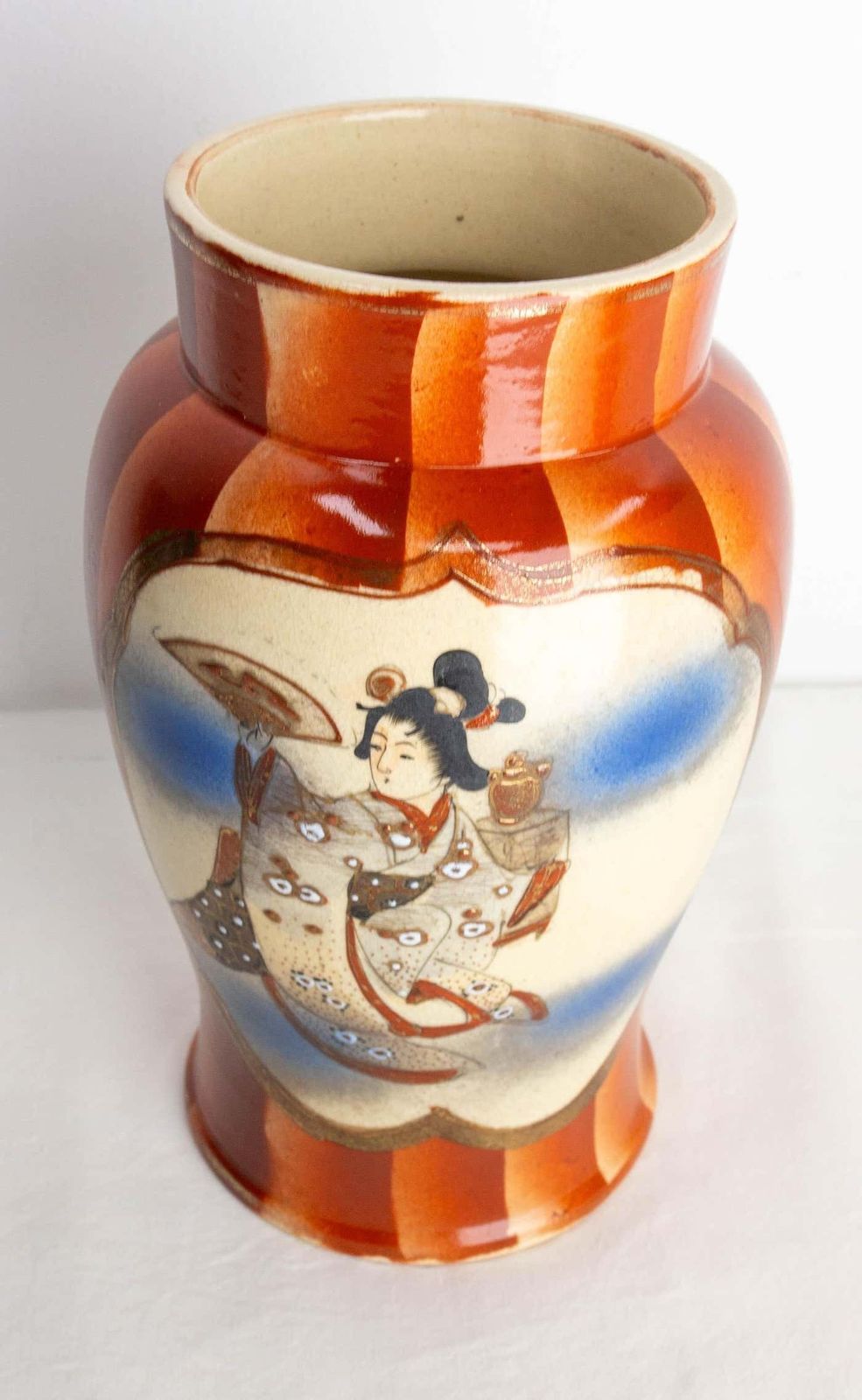Japanese Ceramic Vase Decorated With Geisha & Cherry Flowers Branch, Circa 1960 photo for sale